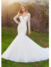 Long Sleeve Beaded Ivory Lace Tulle Wedding Dress